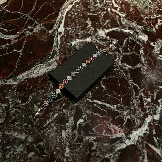 Iced Linked Clover Armband - Multicolor Diamant